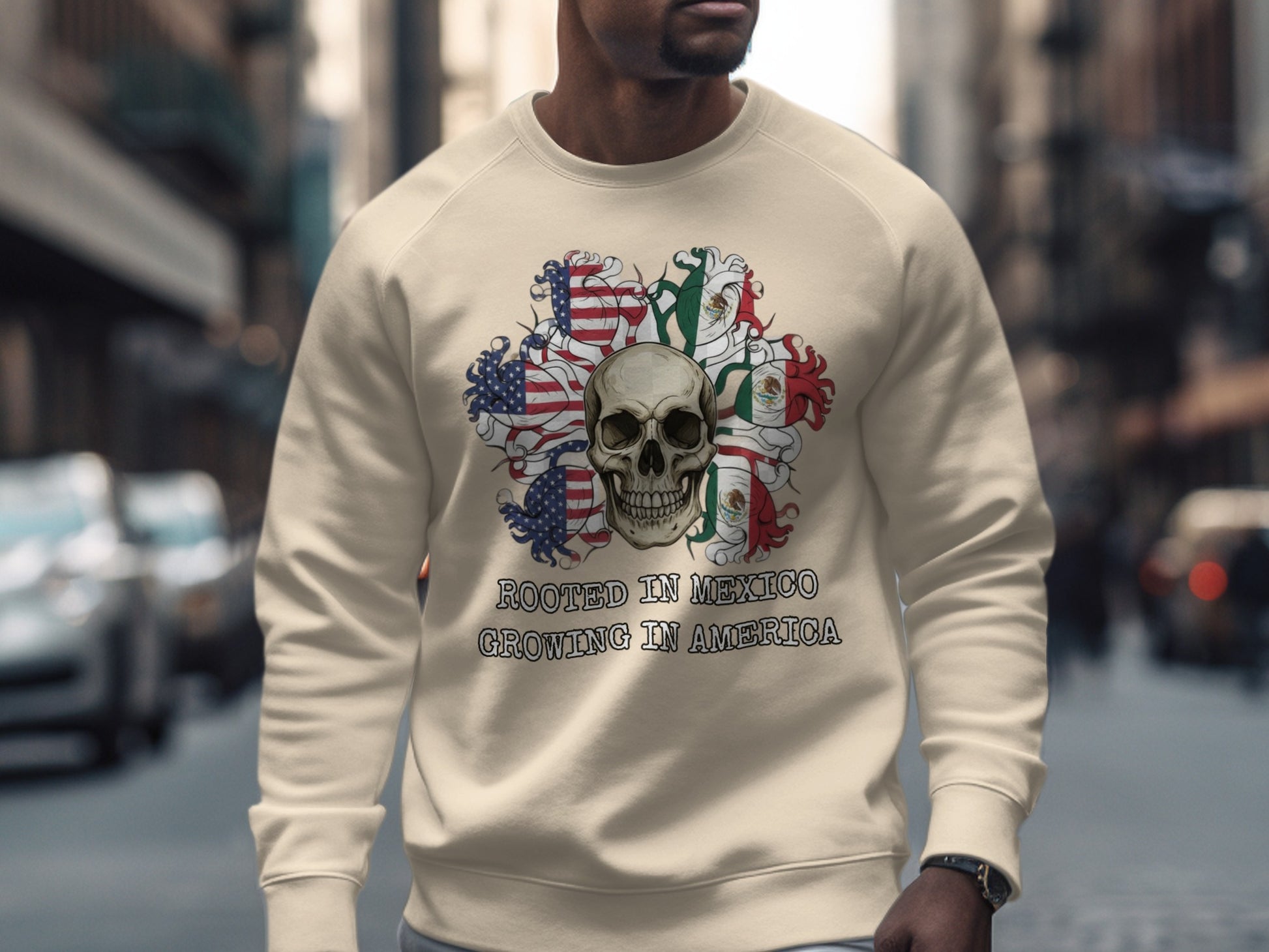 Rooted in Mexico Growing in America Skull Sweatshirt