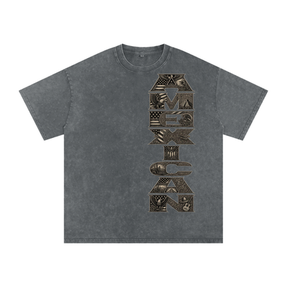 Amexican Pride Subtle FDT Design Snow Washed Oversized Cotton T-Shirt