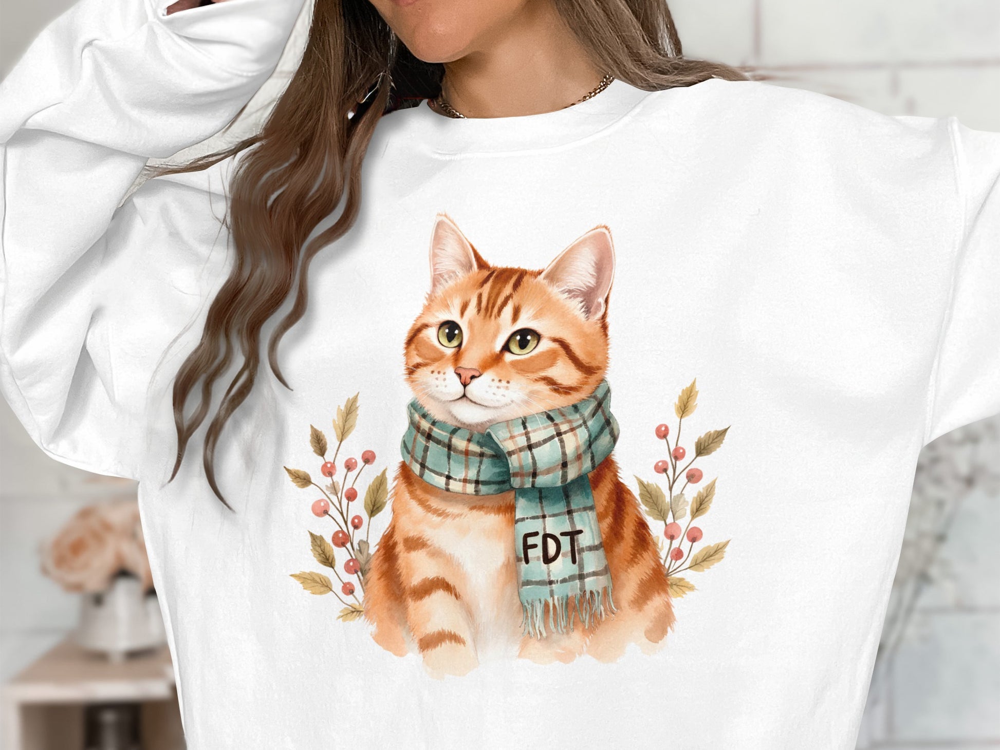 Cute Cat With Scarf Cozy Winter Sweatshirt
