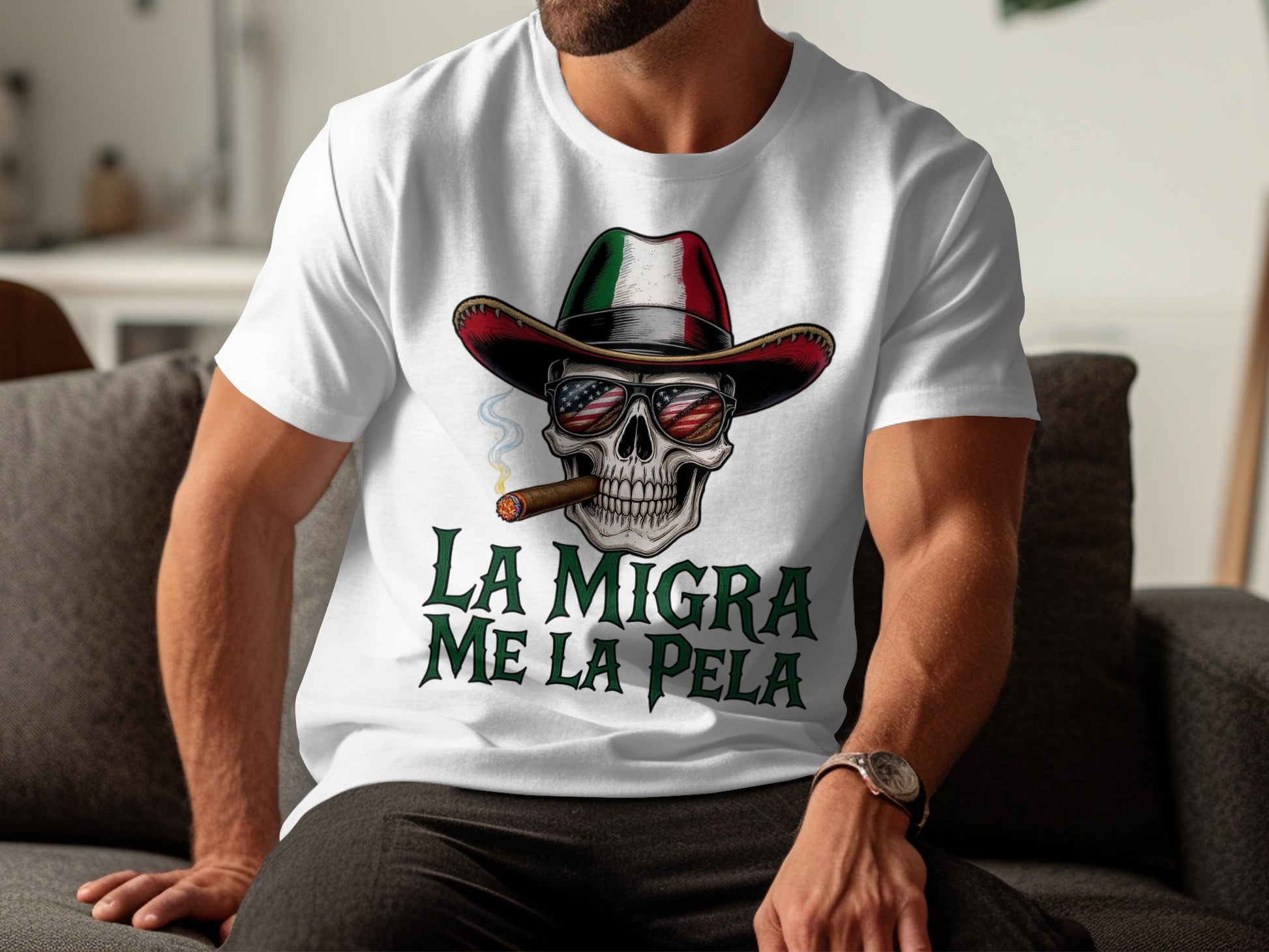 La Migra Me La Pela Skull Cowboy Hat T-shirt product