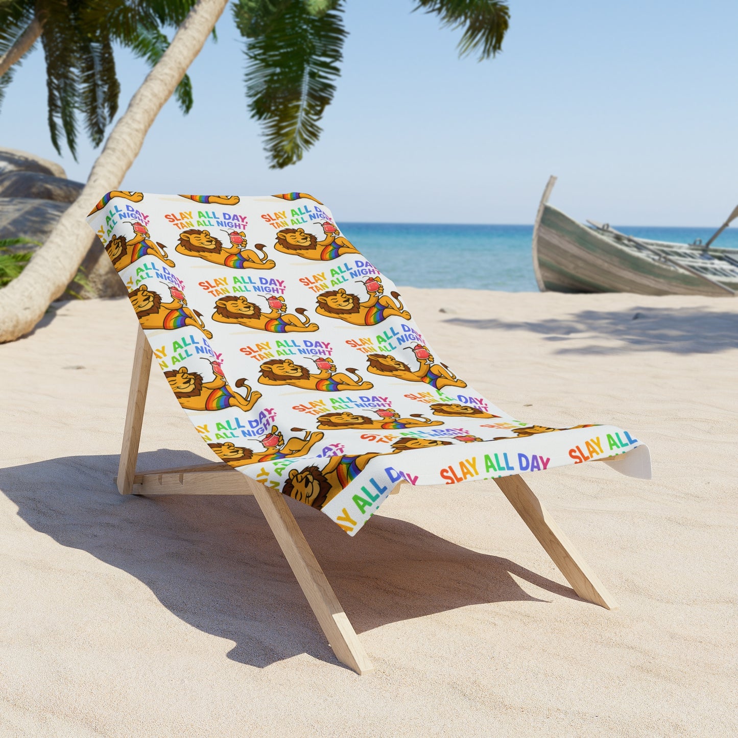 Pride towel Fun Beach Towel - "Slay All Day" Summer Vibes, Pool Day Essential, Perfect for Vacation, Gift for Beach Lovers, Tropical Decor