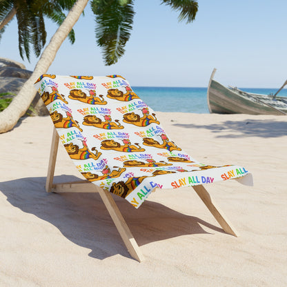 Pride towel Fun Beach Towel - "Slay All Day" Summer Vibes, Pool Day Essential, Perfect for Vacation, Gift for Beach Lovers, Tropical Decor