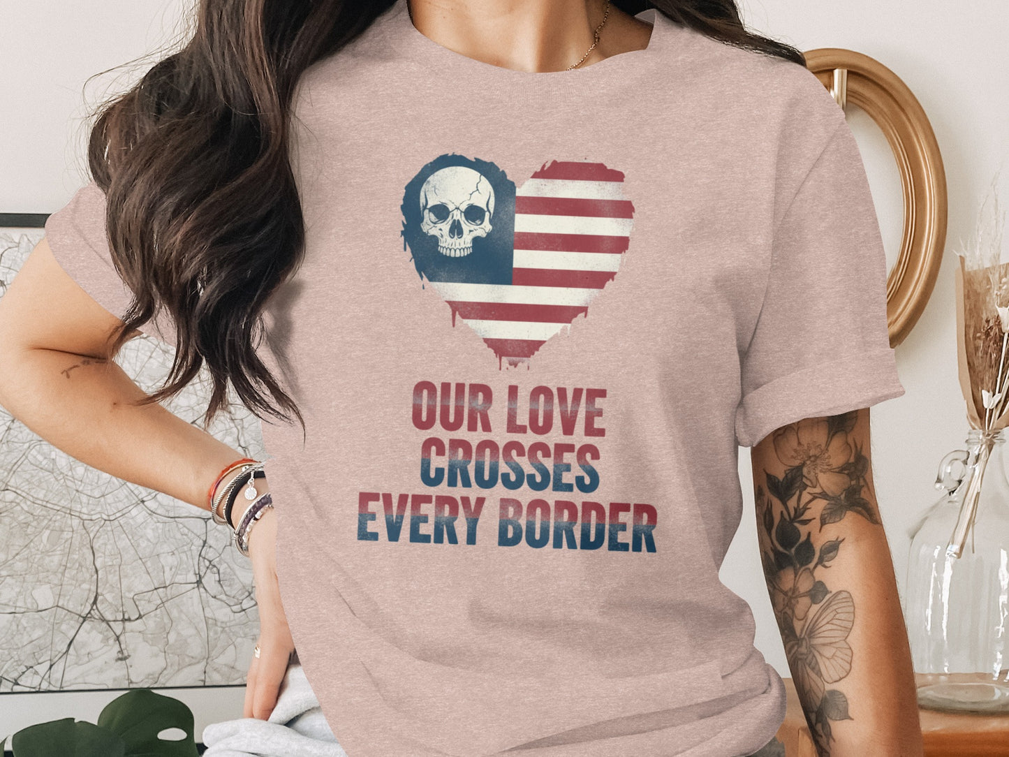 Our Love Crosses Every Border Heart Design Shirt