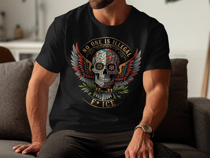 No One Is Illegal Skull Art Graphic T-Shirt product