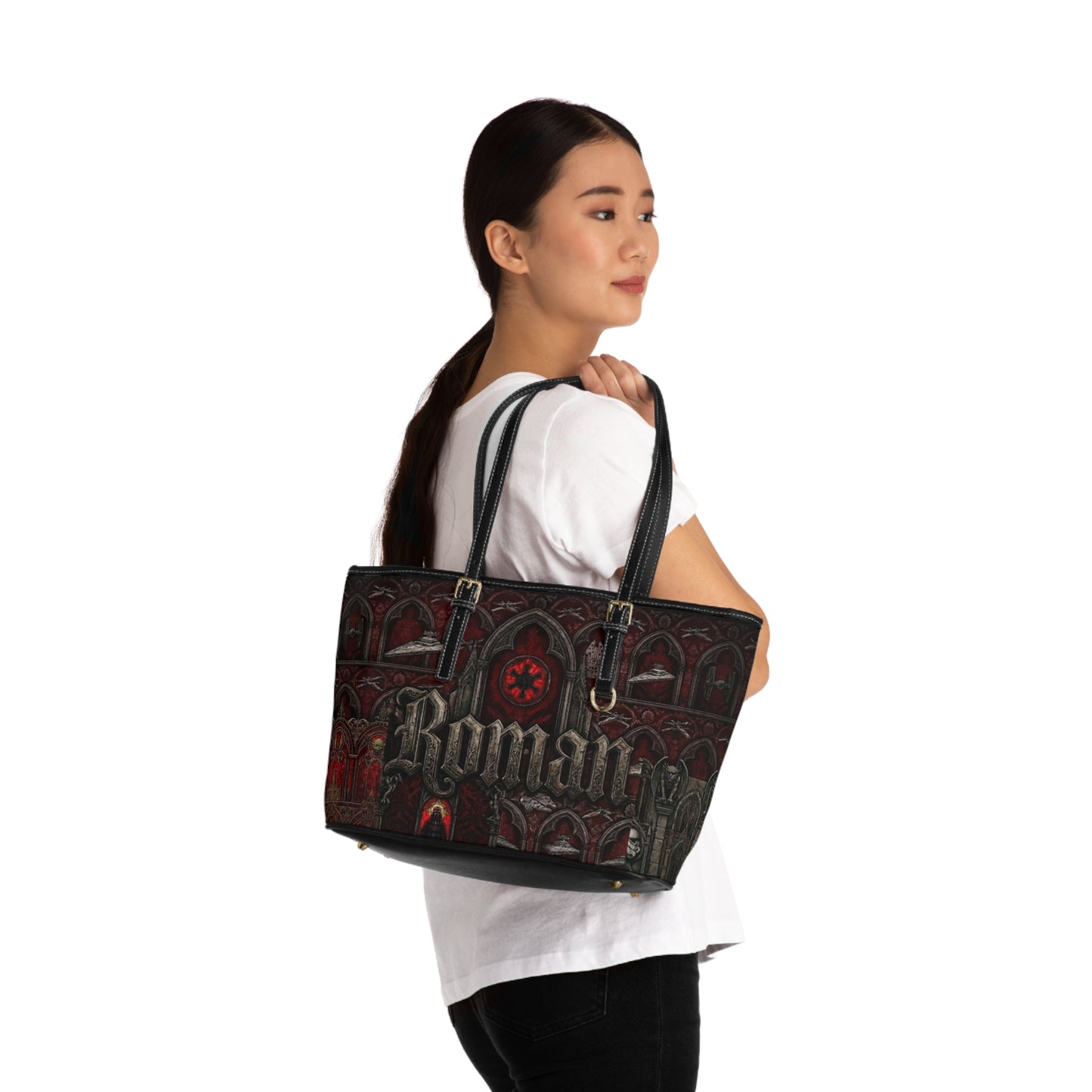 Gothic Roman PU Leather Shoulder Bag — Dark Cathedral Design