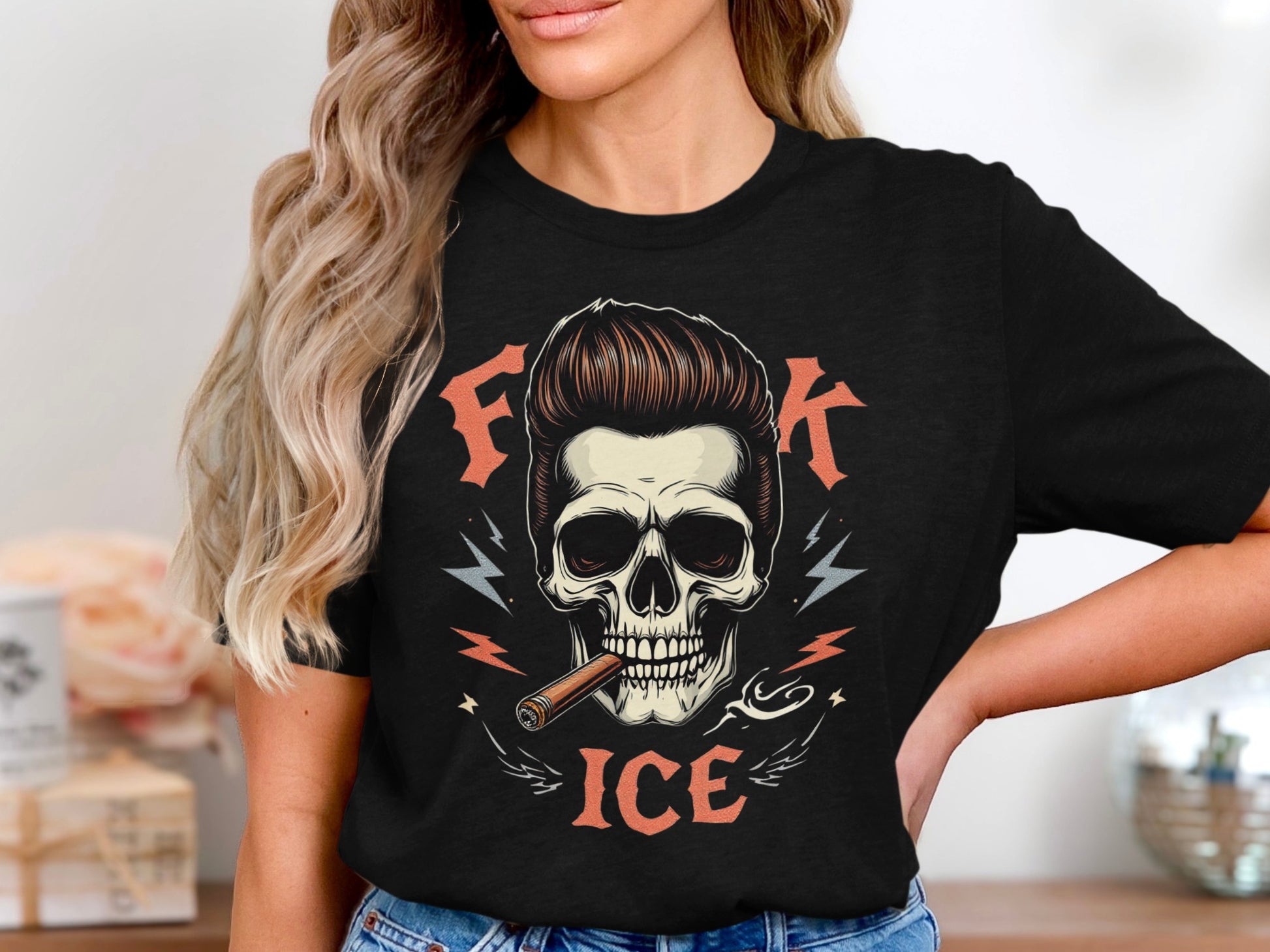 Skull with Cigar and Lightning F K Ice T-shirt product type