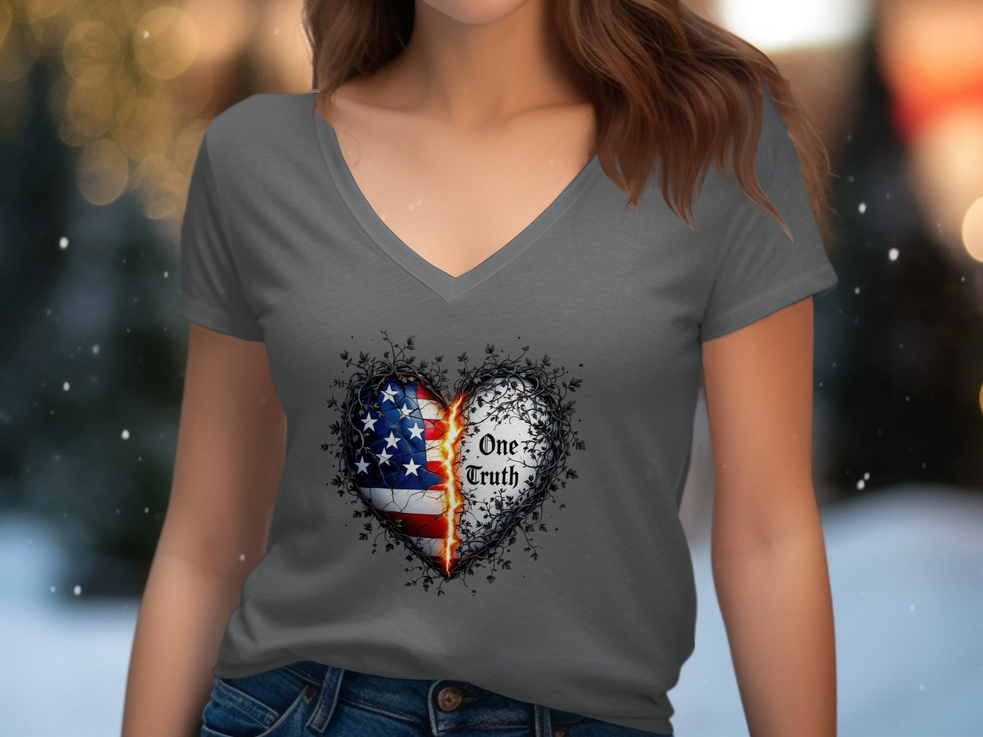 Patriotic Heart One Truth Graphic V-neck product