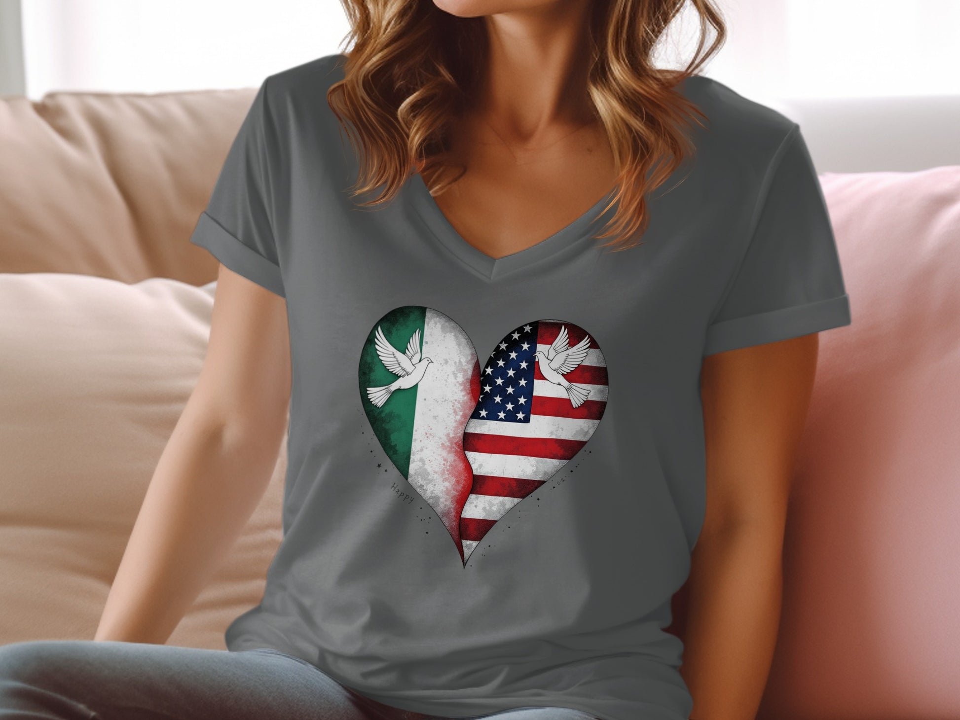 Heart Design Dual Flag and Dove Graphic T-shirt product type