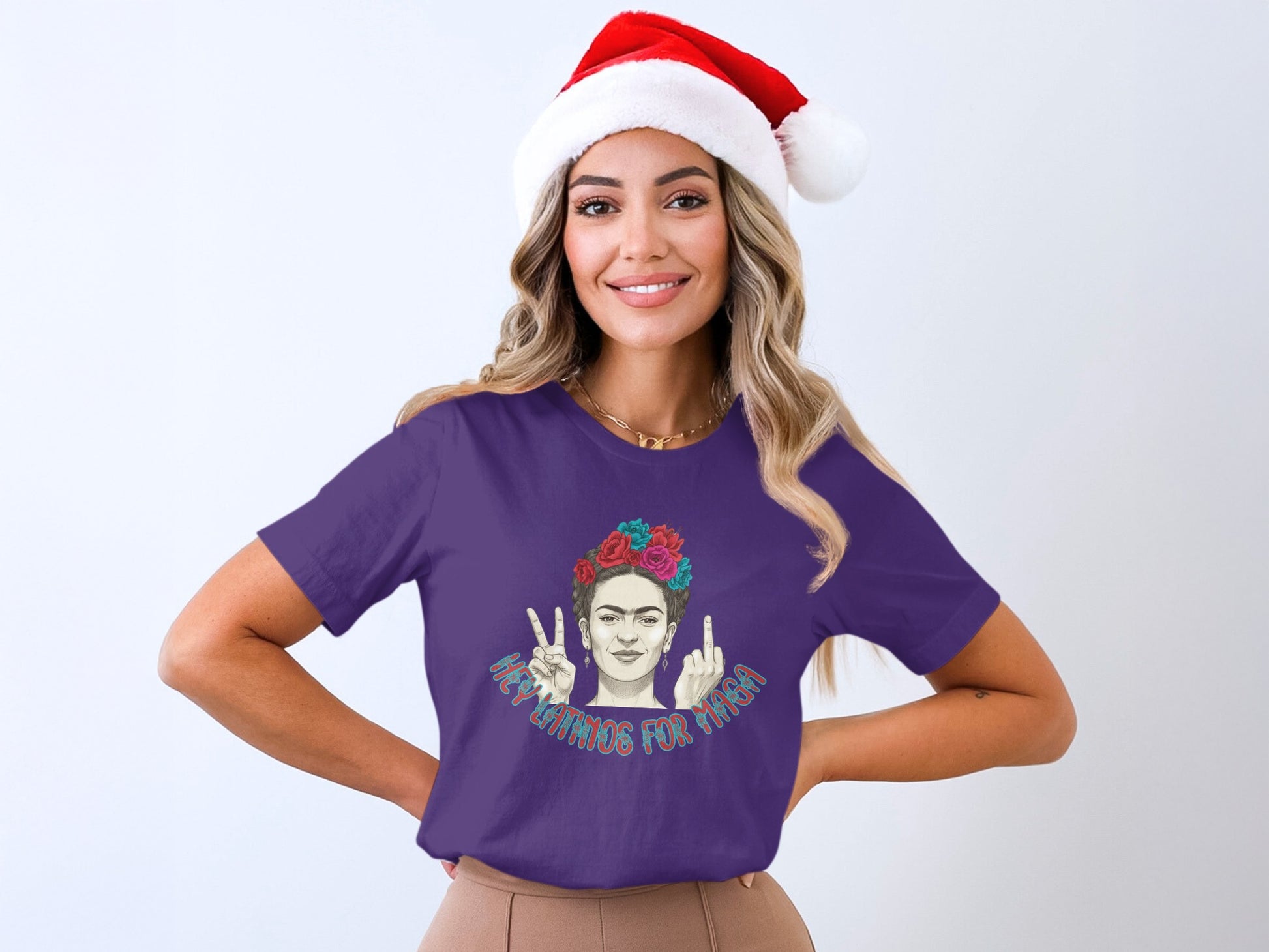 Festive Santa Hat Woman in Graphic T-Shirt product