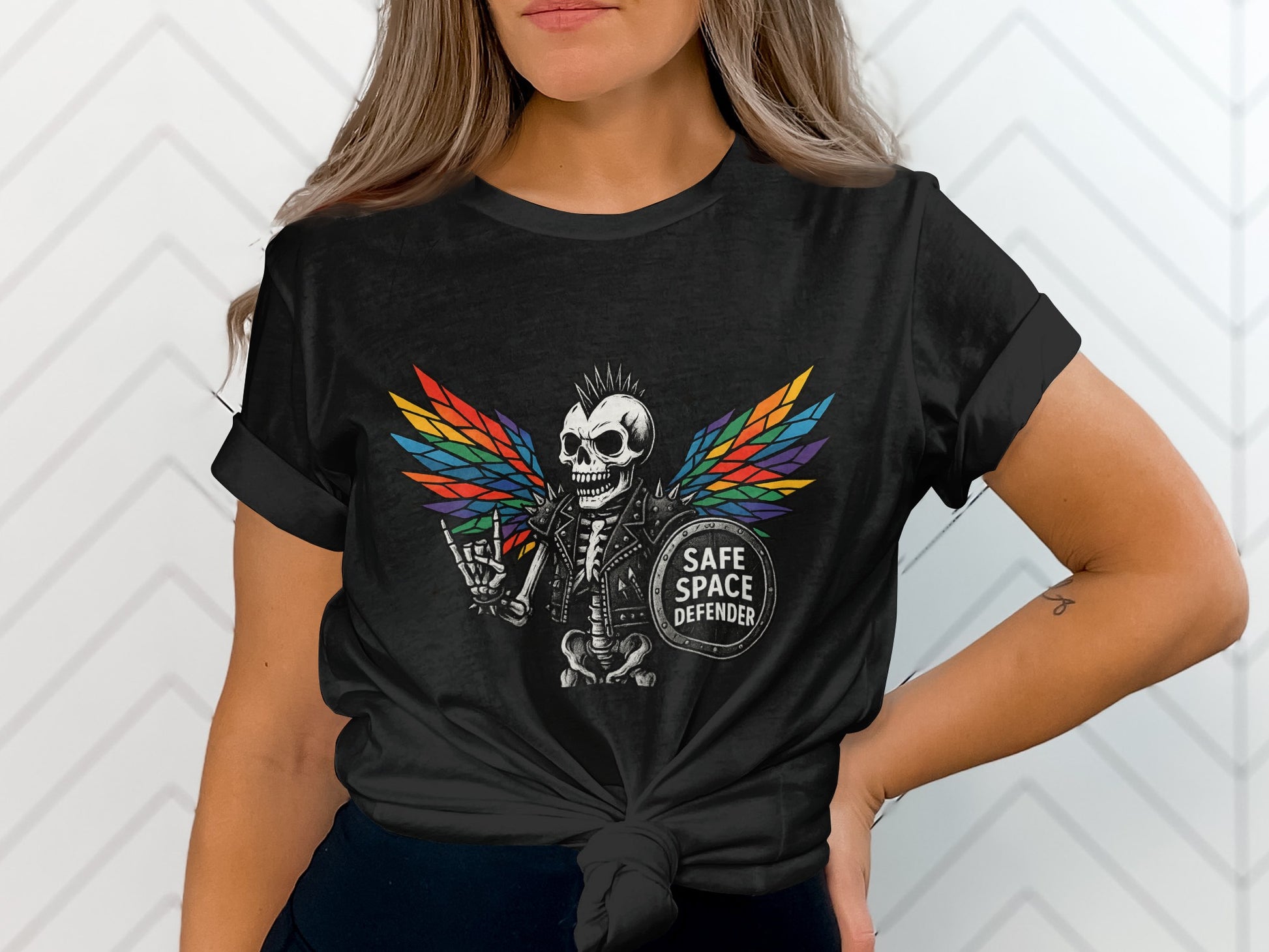 Rainbow Winged Skull Safe Space Defender T-Shirt