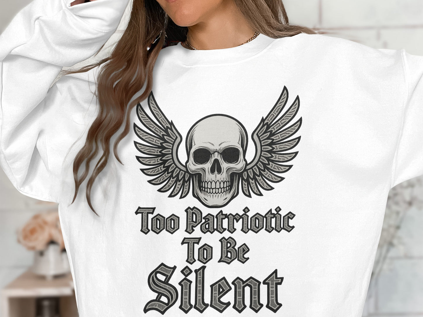 Too Patriotic To Be Silent Skull Wings Sweatshirt