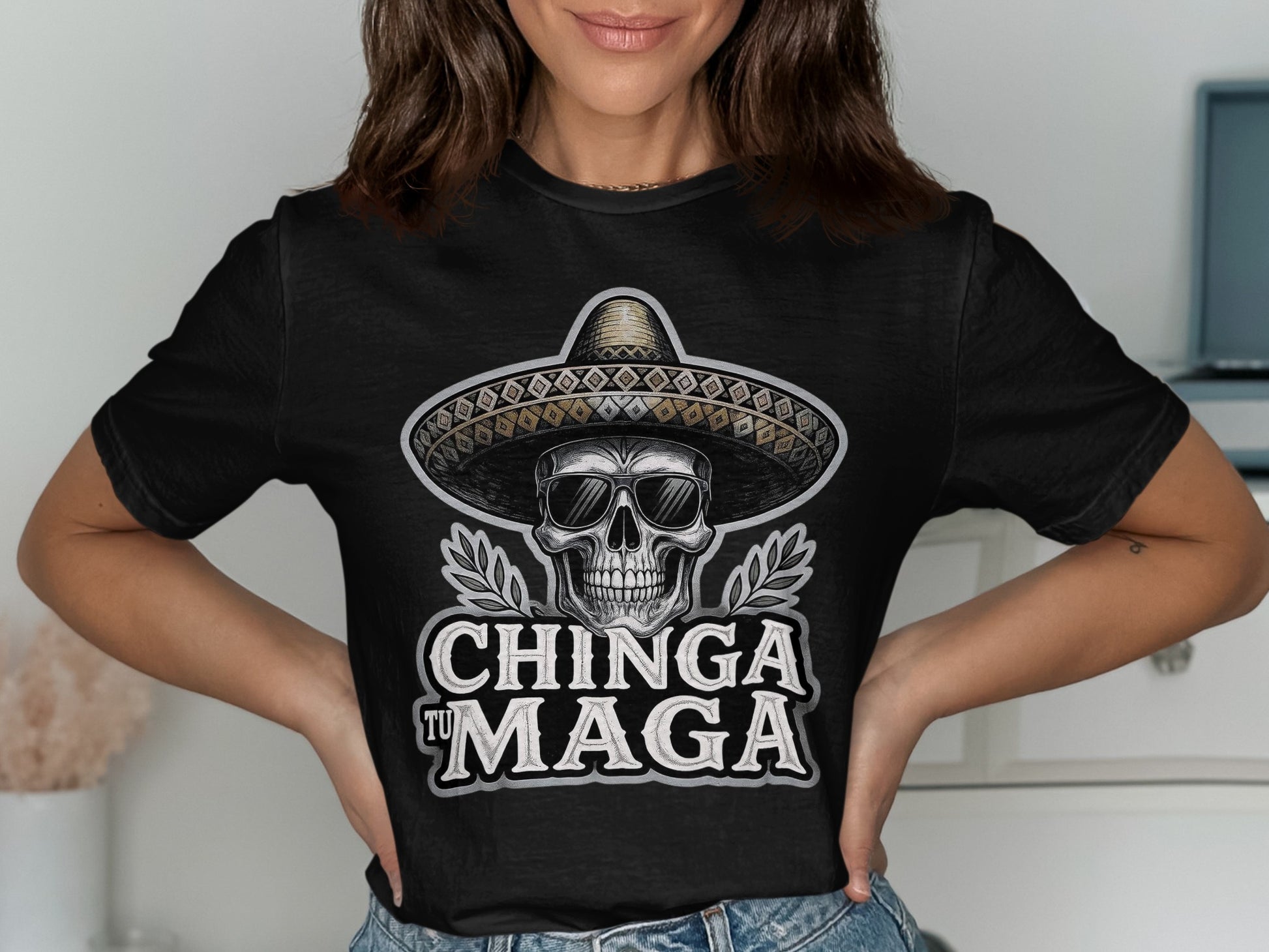 Chinga Tu Maga Skull with Hat Graphic Tee product type