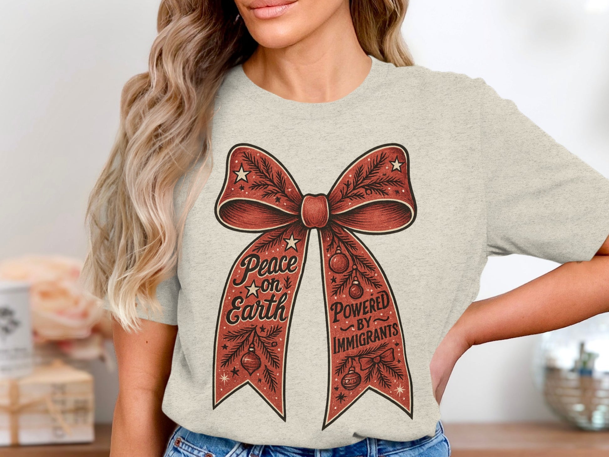 Peace on Earth Powered by Immigrants Graphic Tee