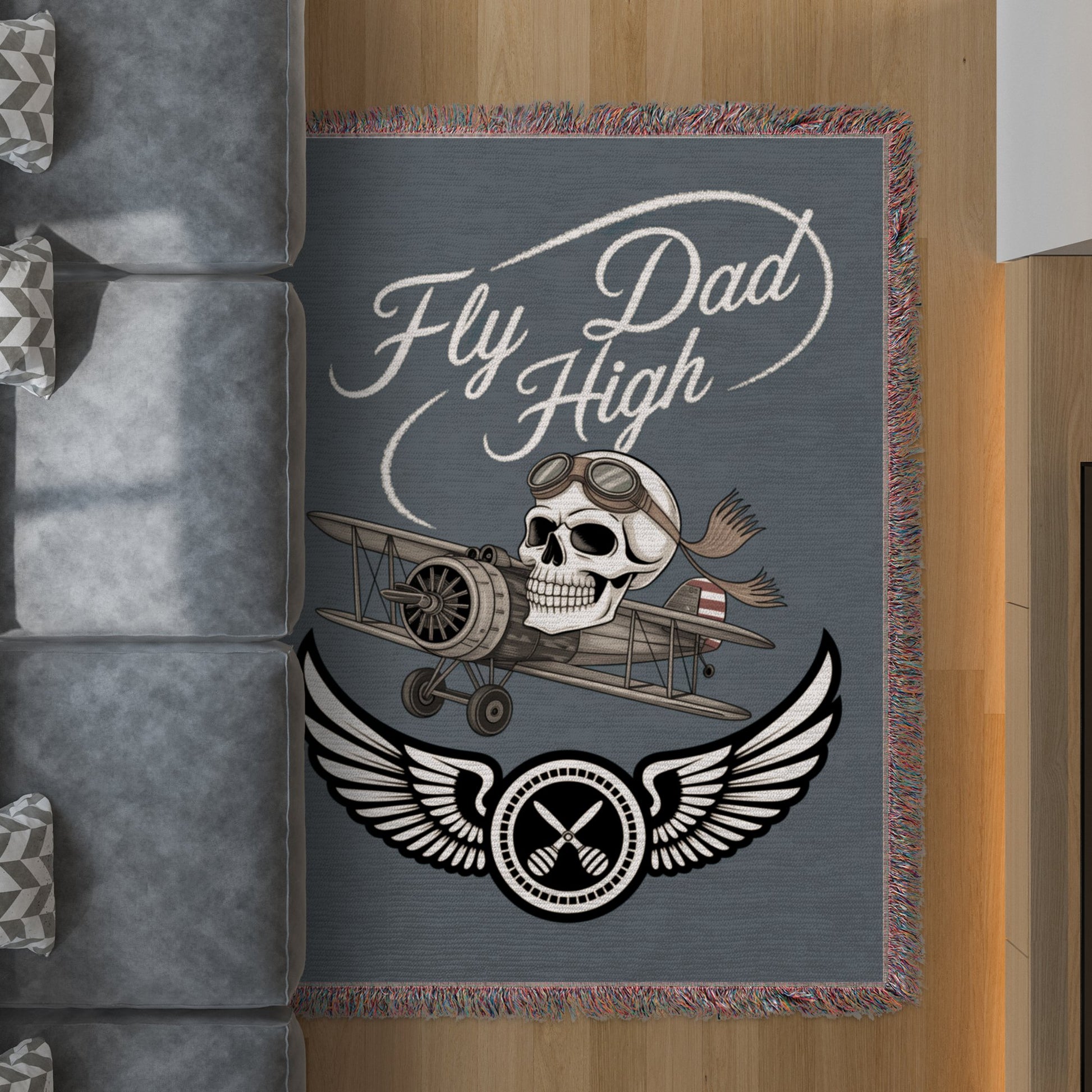 Fly Dad High Skull and Plane Rug Home Decor product