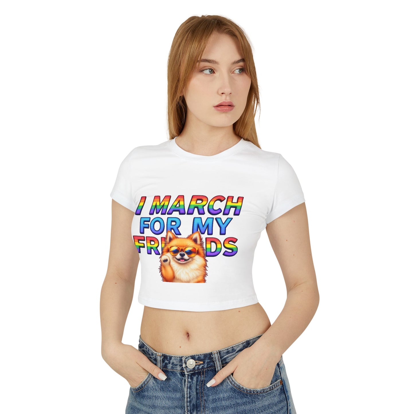 Pride Spirit Women's Baby Tee, LGBTQ+ Pride Shirt, Cute Graphic Tee, Unique Gift for Friends, Rainbow Marching T-Shirt, Fun Summer Top