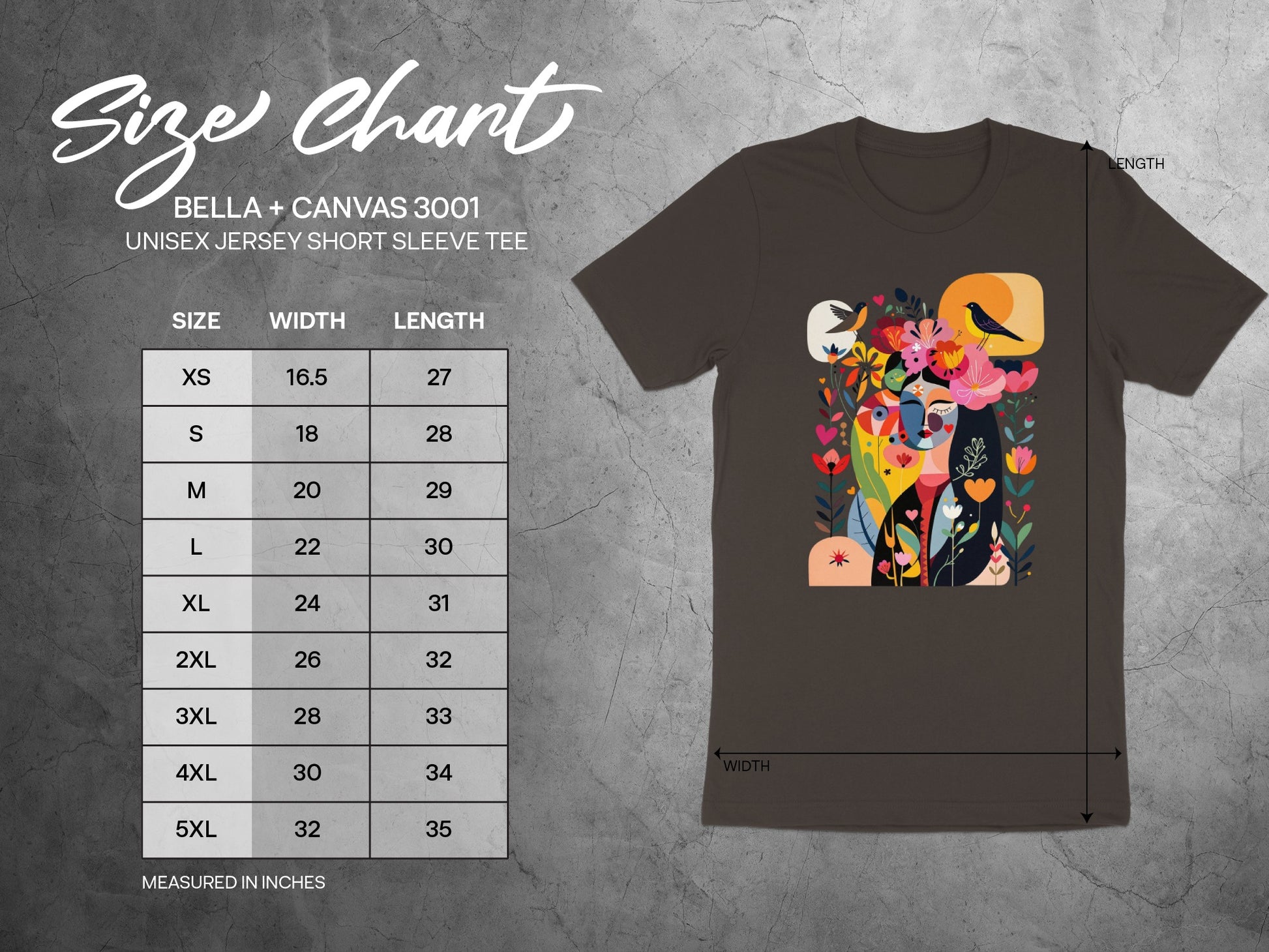 BELLA + CANVAS 3001 UNISEX SHORT SLEEVE TEE Abstract Floral Faces Bird product type