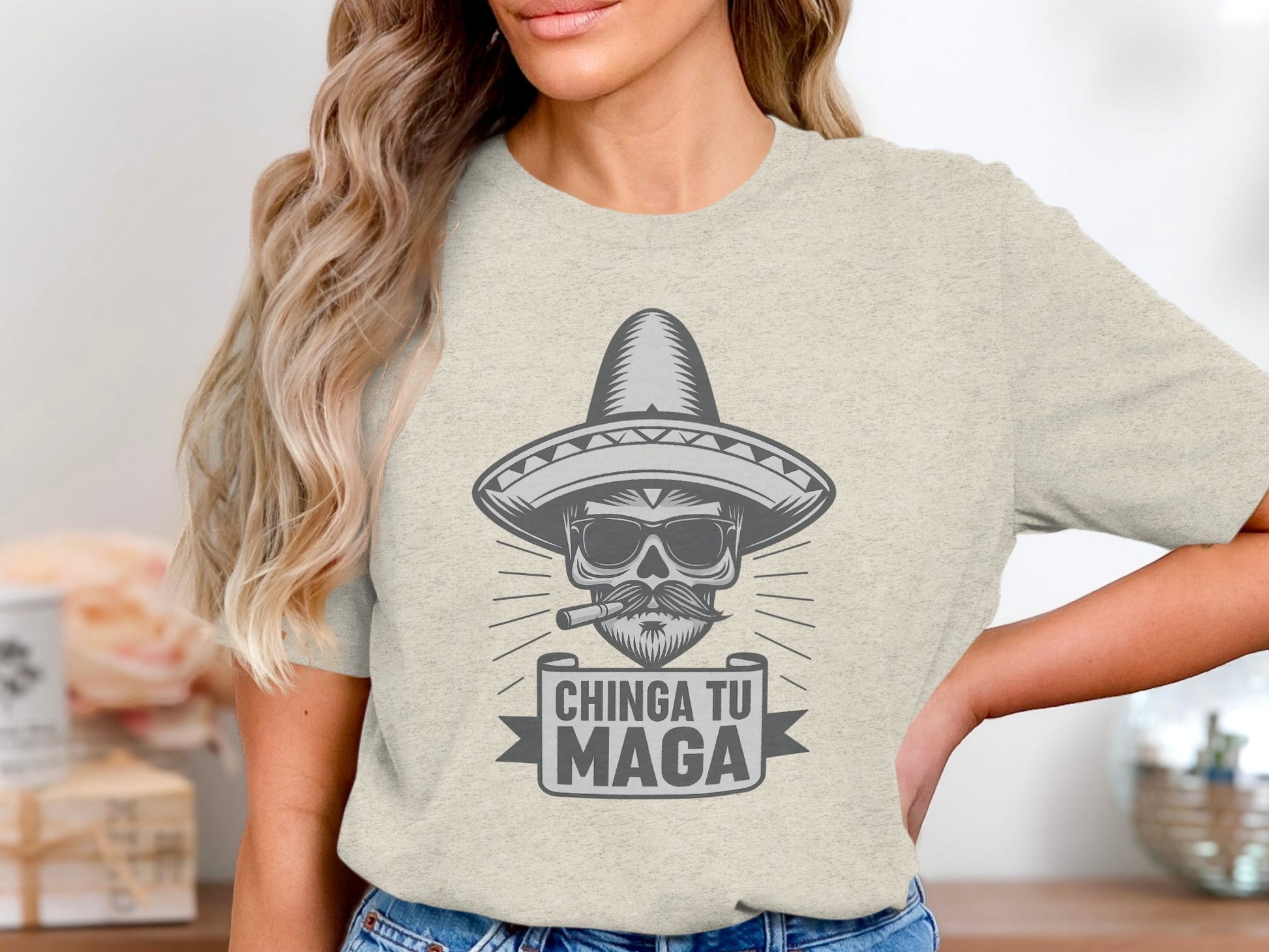 Chinga Tu Maga Sombrero Wearing Skull T-Shirt product type