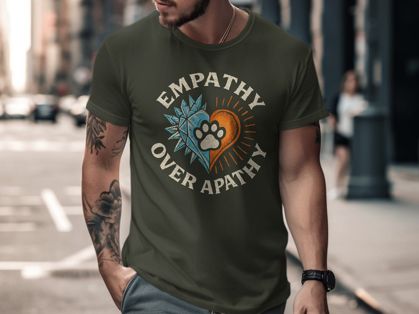 Empathy Over Apathy Paw Print Design T-shirt