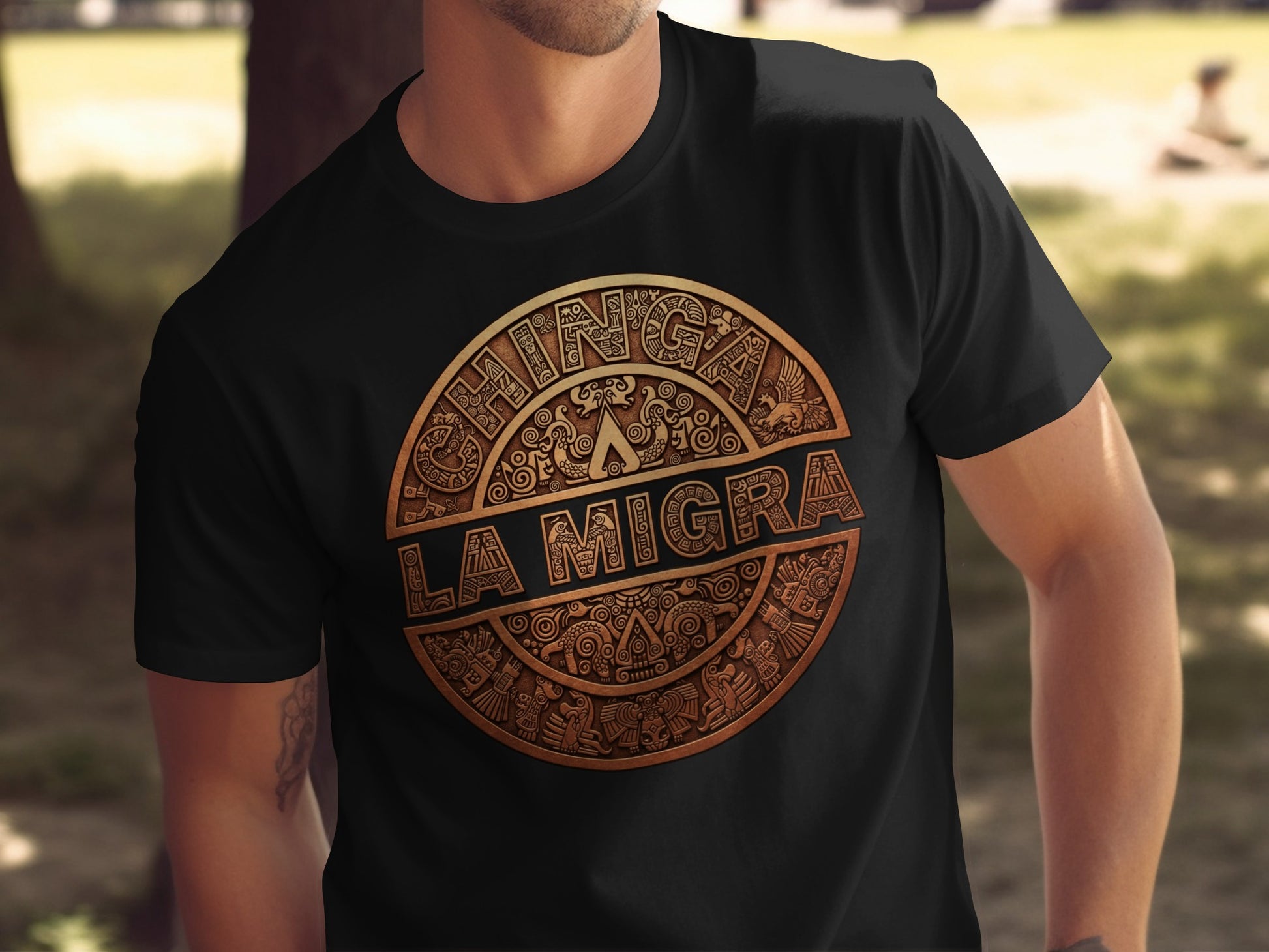 Chingay La Migra Aztec-Inspired Design T-Shirt product
