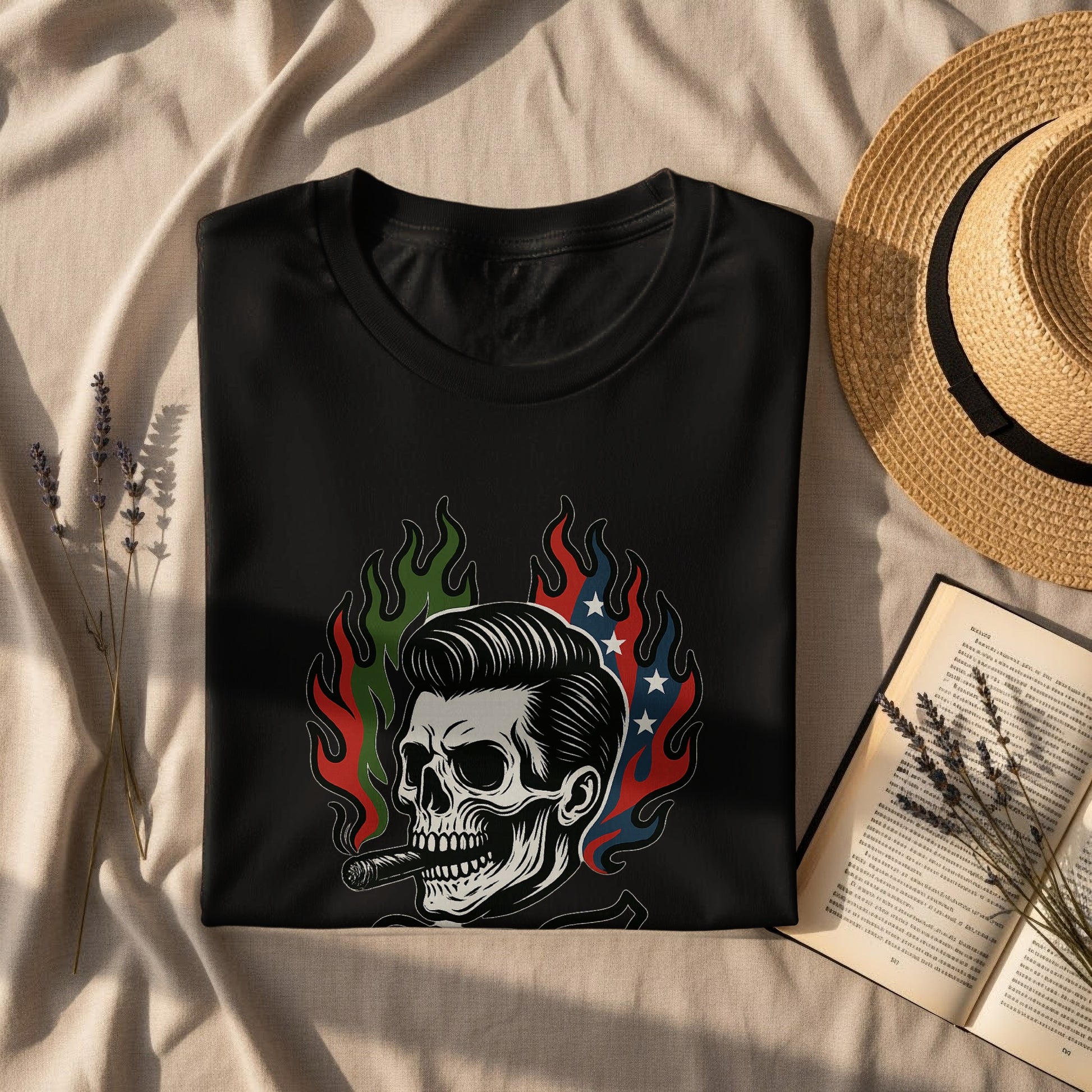 Skull with Flames and Cigarette Unique T-Shirt product type