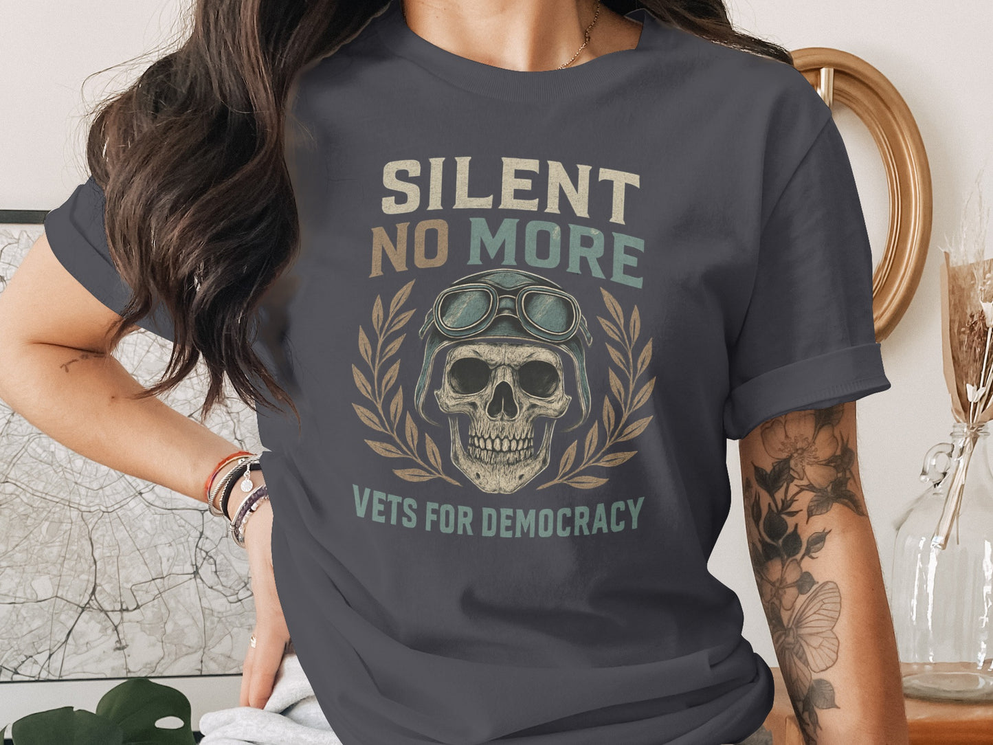 Silent No More Skull Design Vets For Democracy Shirt