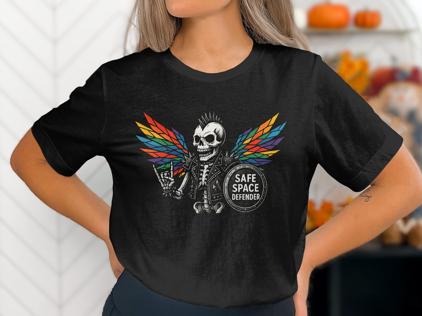 Safe Space Defender Rainbow Wings Skull Shirt product
