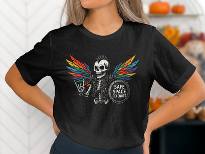 Safe Space Defender Rainbow Wings Skull Shirt product