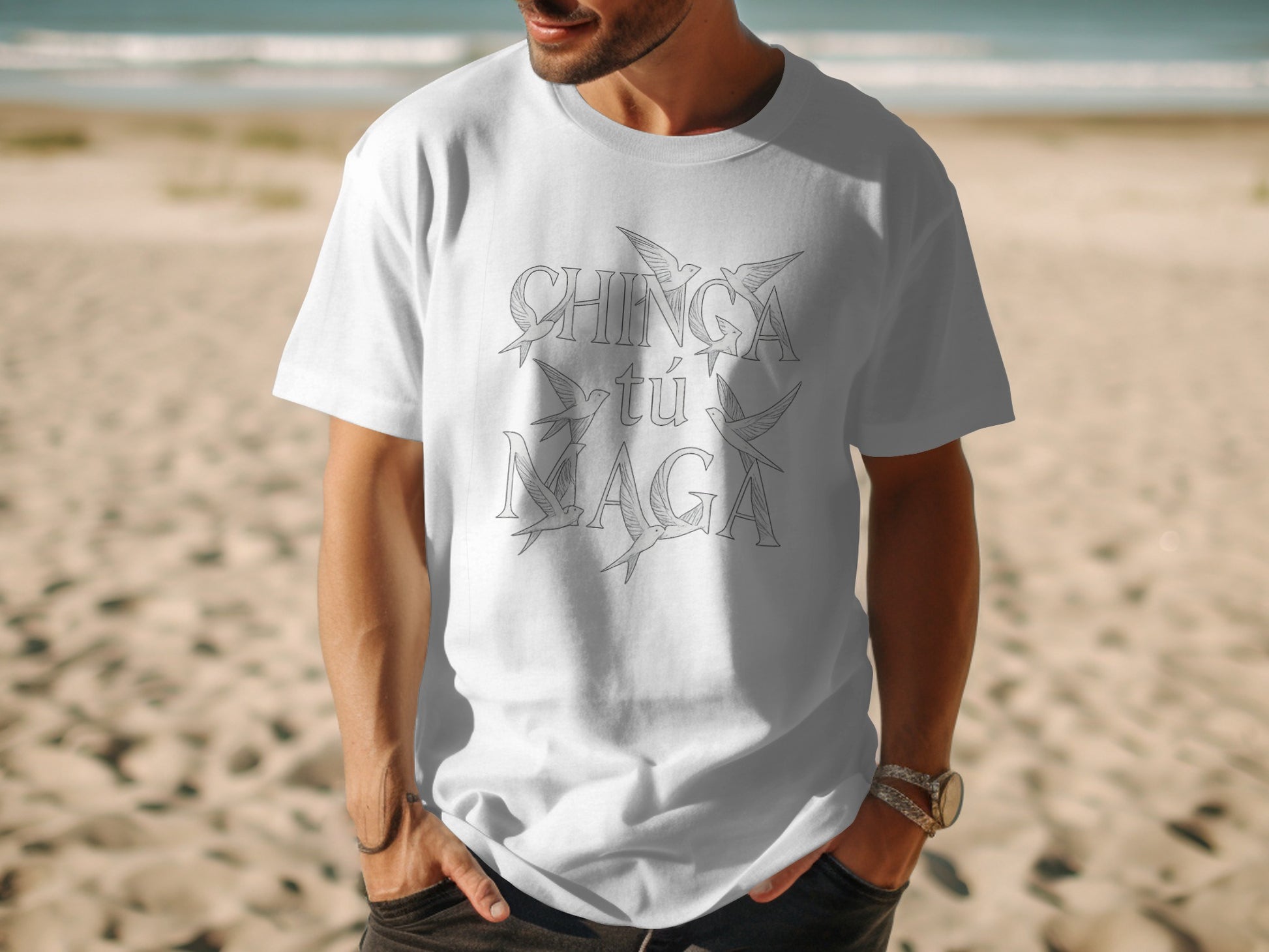 Chinga Tu Maga Design Stylish White T-Shirt product