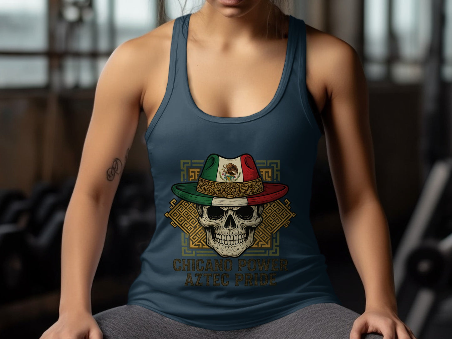 Chicano Power Aztec Pride Skull Graphic Tank Top