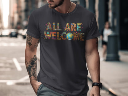 All Are Welcome Colorful Graphic T-Shirt