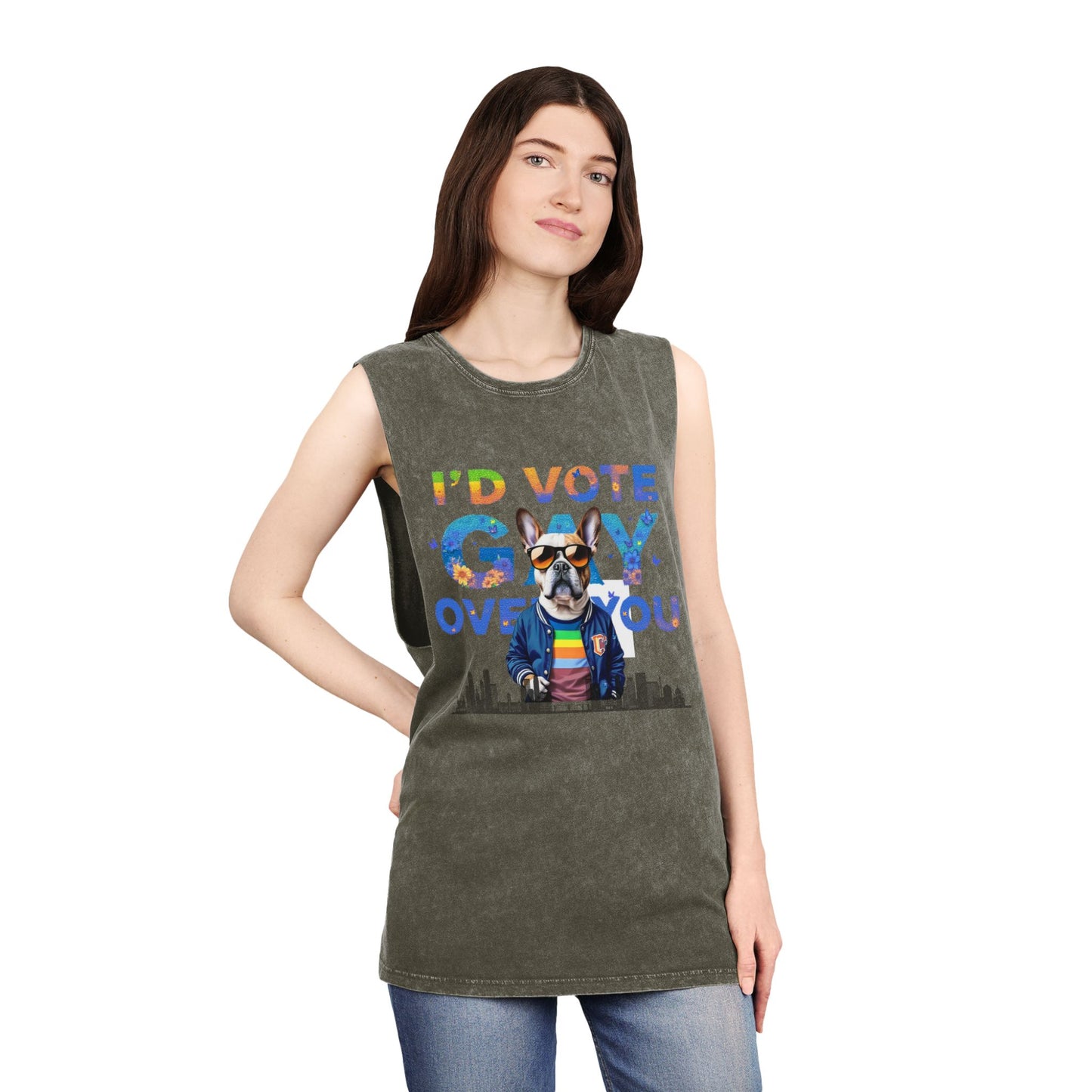 Vote Gay Over You Stonewash Tank Top, LGBTQ+ Pride Apparel, Unisex Summer Shirt, Festival Wear, Gift for Allies