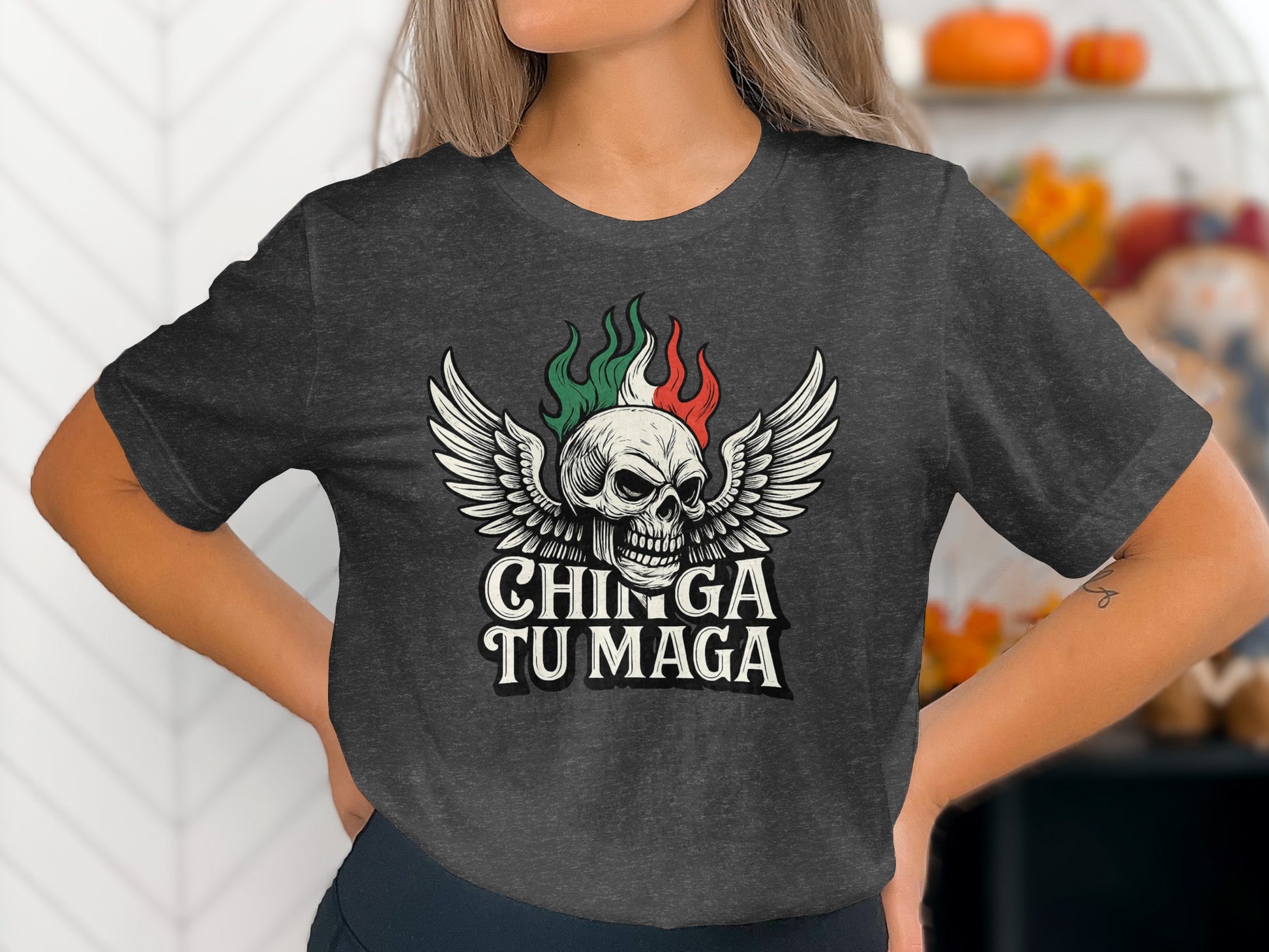 Winged Skull Chinga Tu Maga Graphic T-Shirt