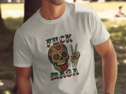 Skull with Peace Sign Graphic Fuck MAGA T-shirt product