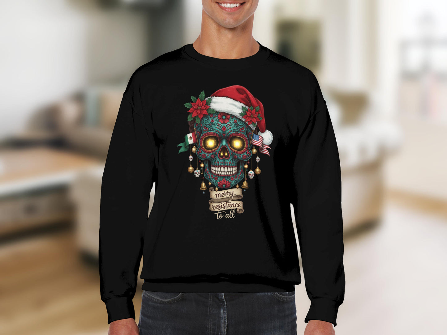Merry Resistance to All Skull Santa Christmas Sweater