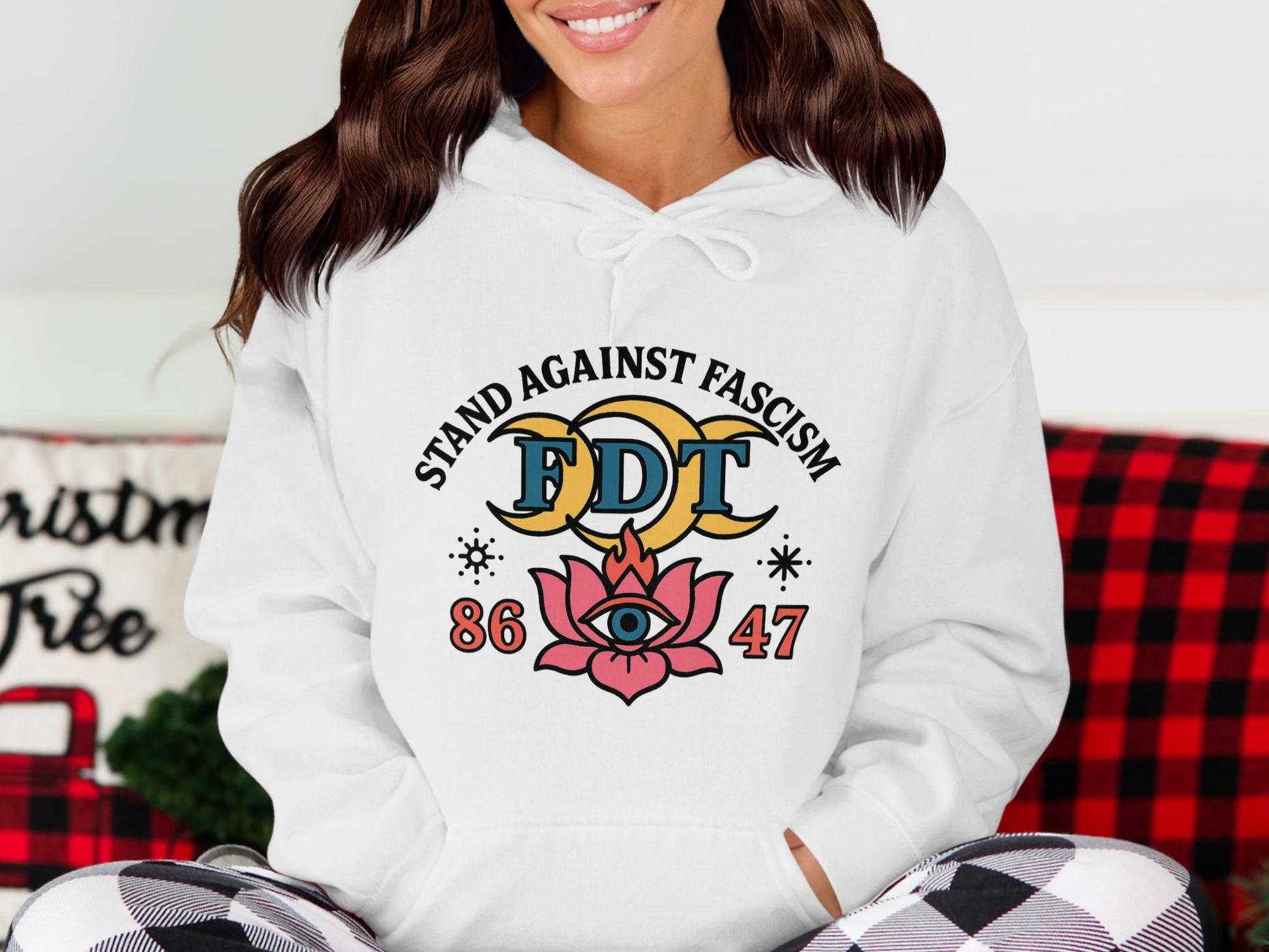 Stand Against Fascism Printed White Hoodie product