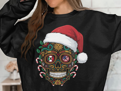 Christmas Skull with Santa Hat Graphic Sweatshirt