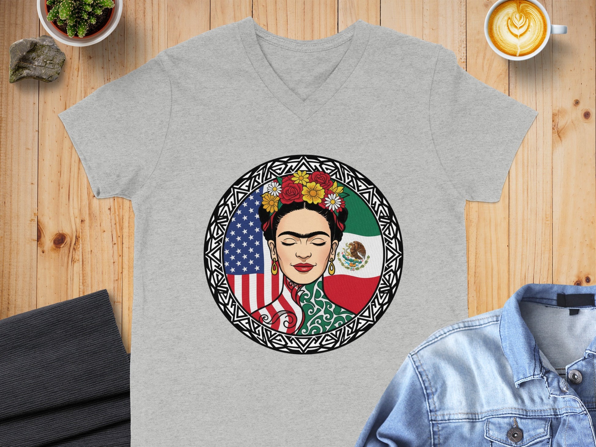 Frida Kahlo American and Mexican Flag Graphic Tee