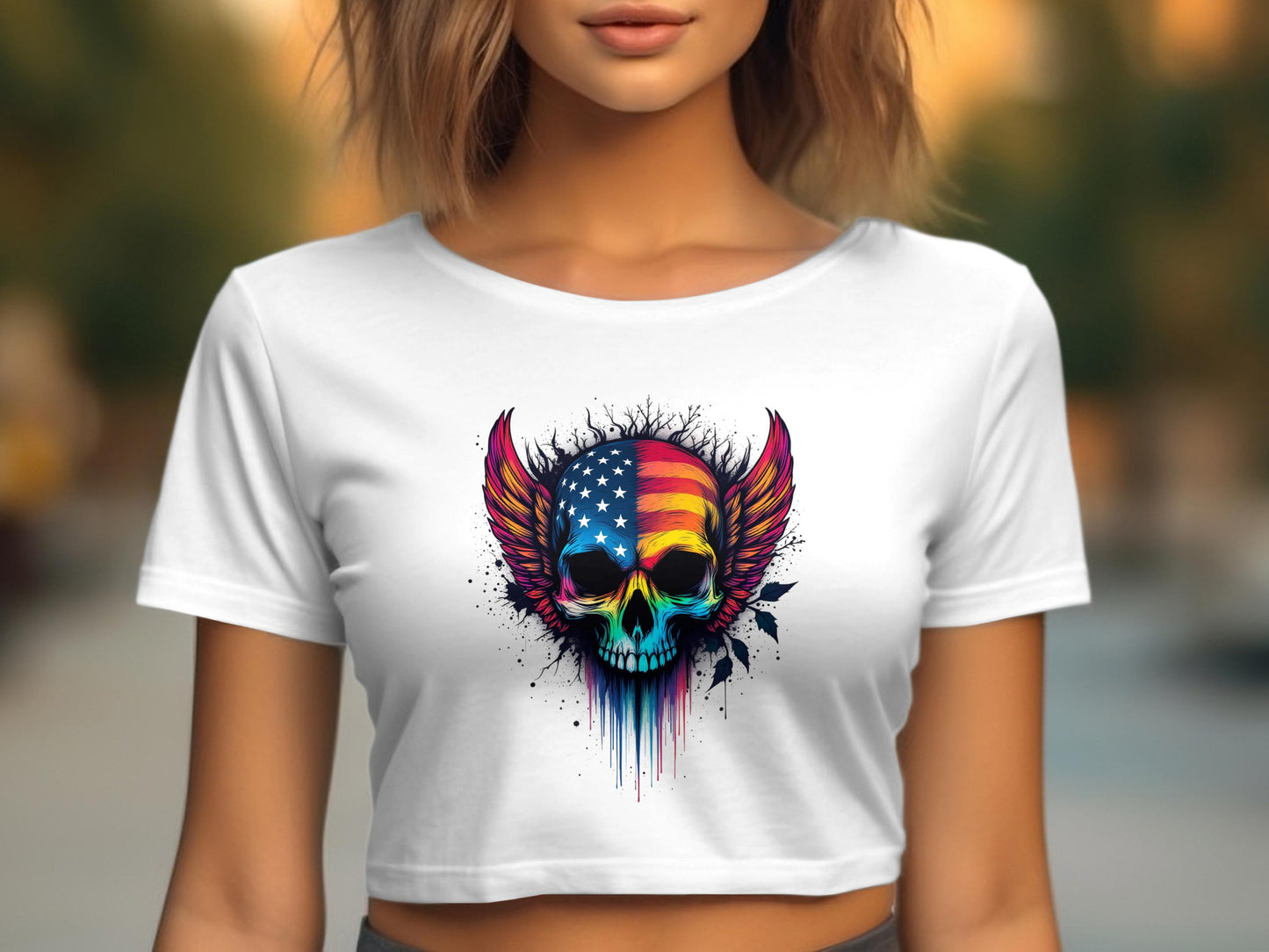 Winged Skull with American Flag Design Shirt product type