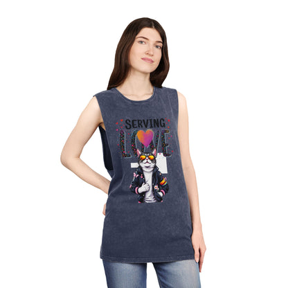 Serving Love Unisex Stonewash Tank Top - Trendy Summer Apparel for Warm Days