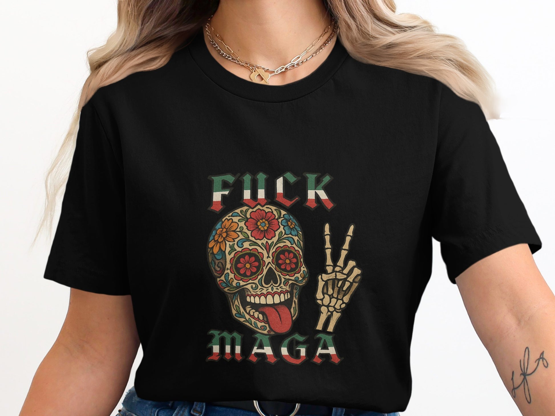Colorful Skull with Peace Sign Graphic Tee product