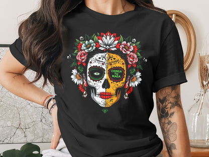 Festive Sugar Skull Design Black Graphic T-Shirt product