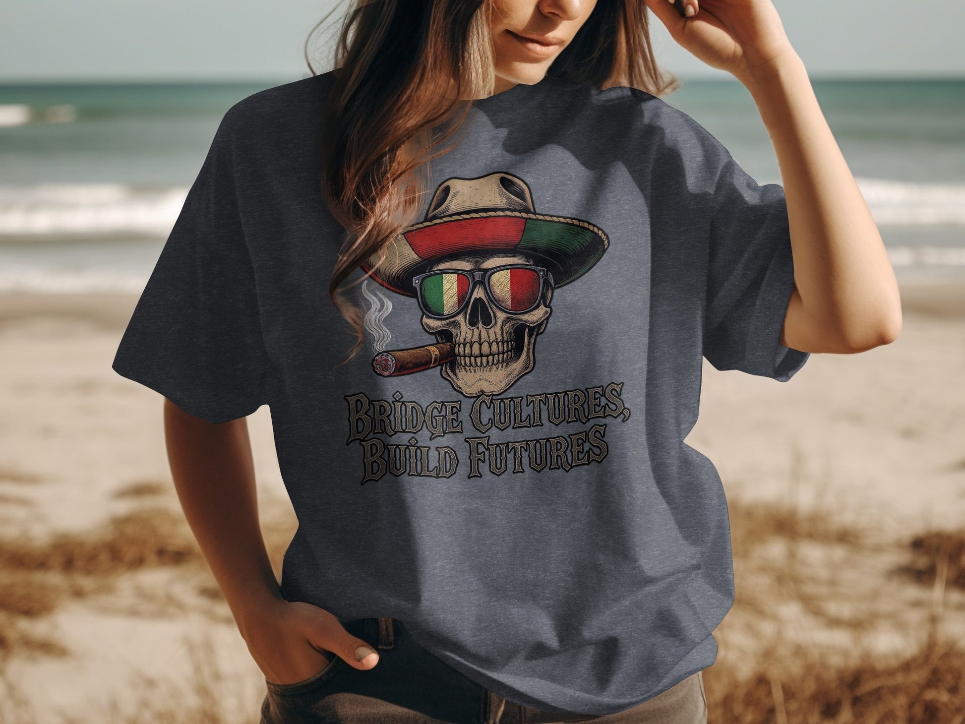 Bridge Cultures Build Futures Skull T-shirt product type