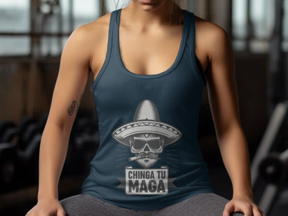 Chinga Tu Maga Mexican Skull Tank Top Novelty product