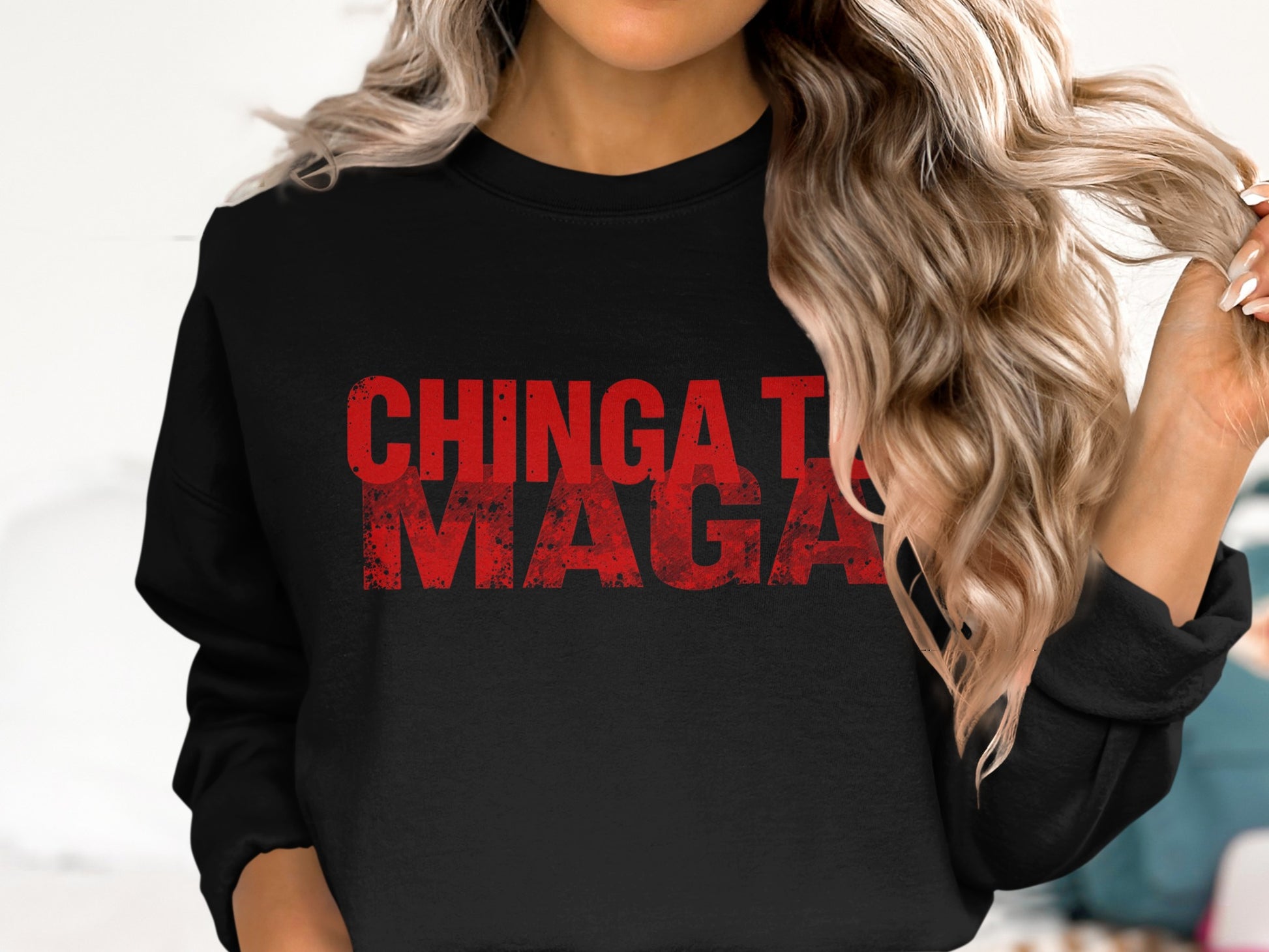 CHINGA TU MAGA Sweatshirt with Bold Red Text
