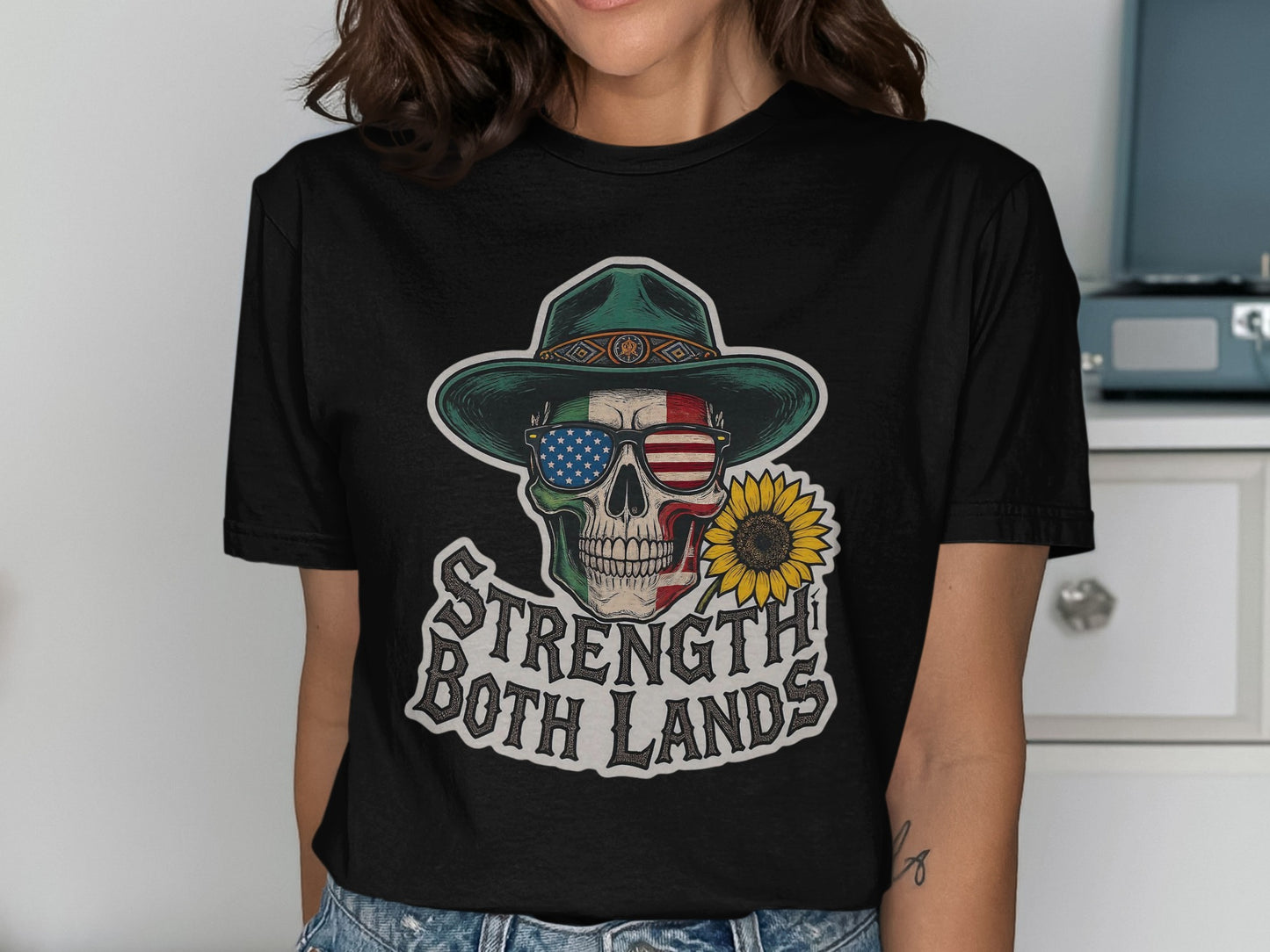 Strength In Both Lands Skull Design T-shirt product type