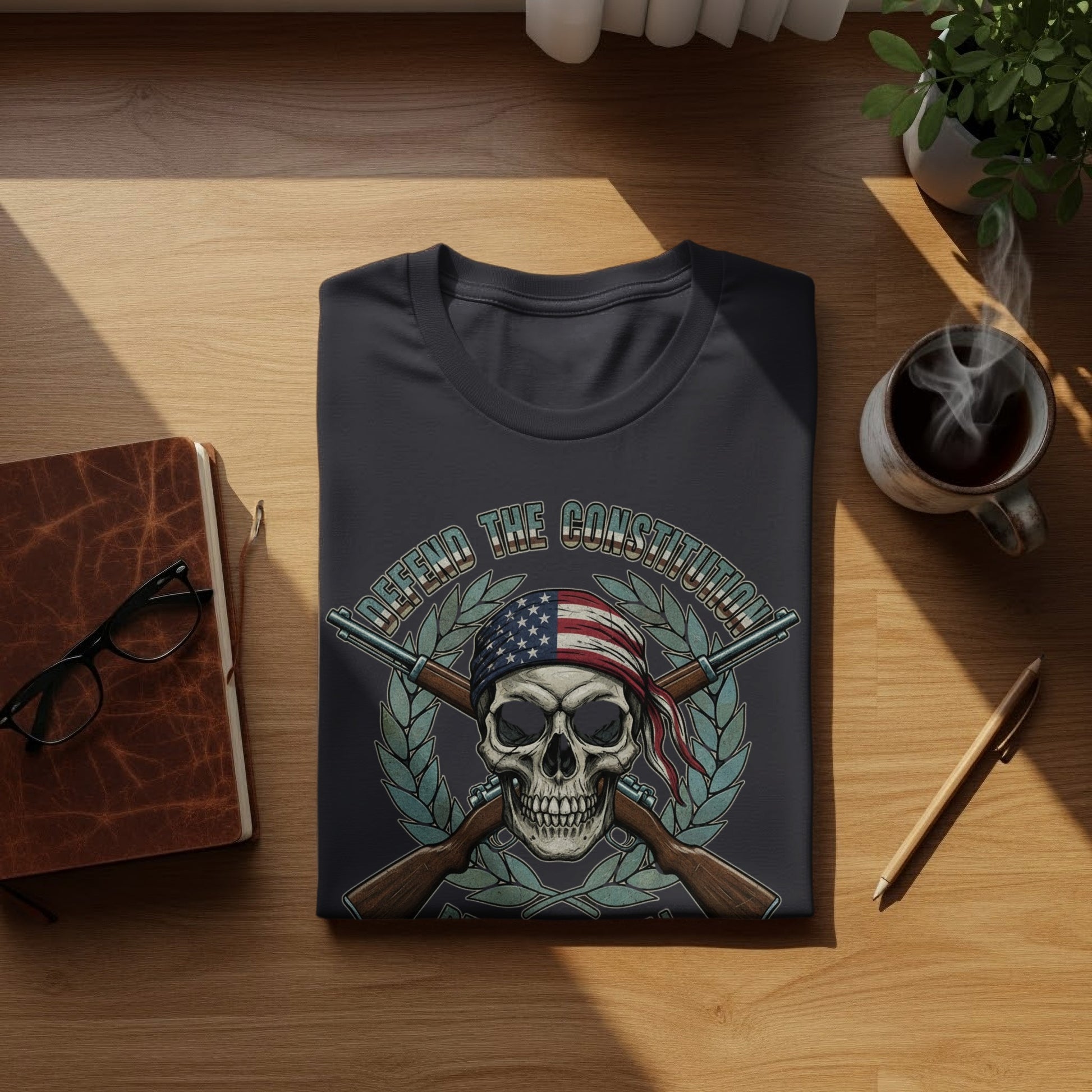 Defend the Constitution Skull with Guns Graphic T-Shirt
