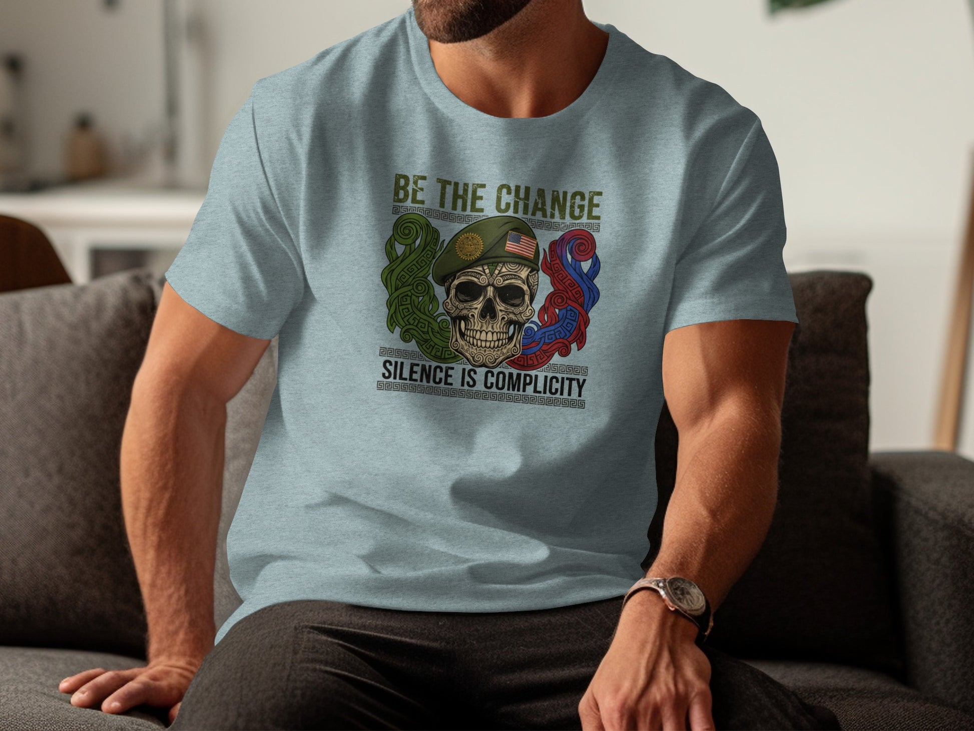 Be The Change Silence Is Complicity Skull Graphic Shirt
