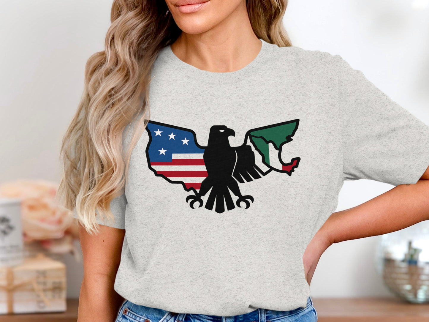 Patriotic Eagle Graphic Tee with Flag Design product type