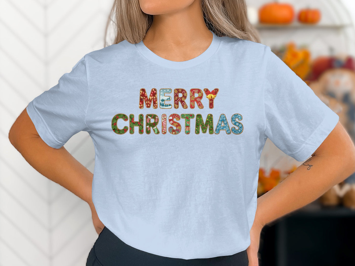 Festive Merry Christmas Colorful Letters Shirt