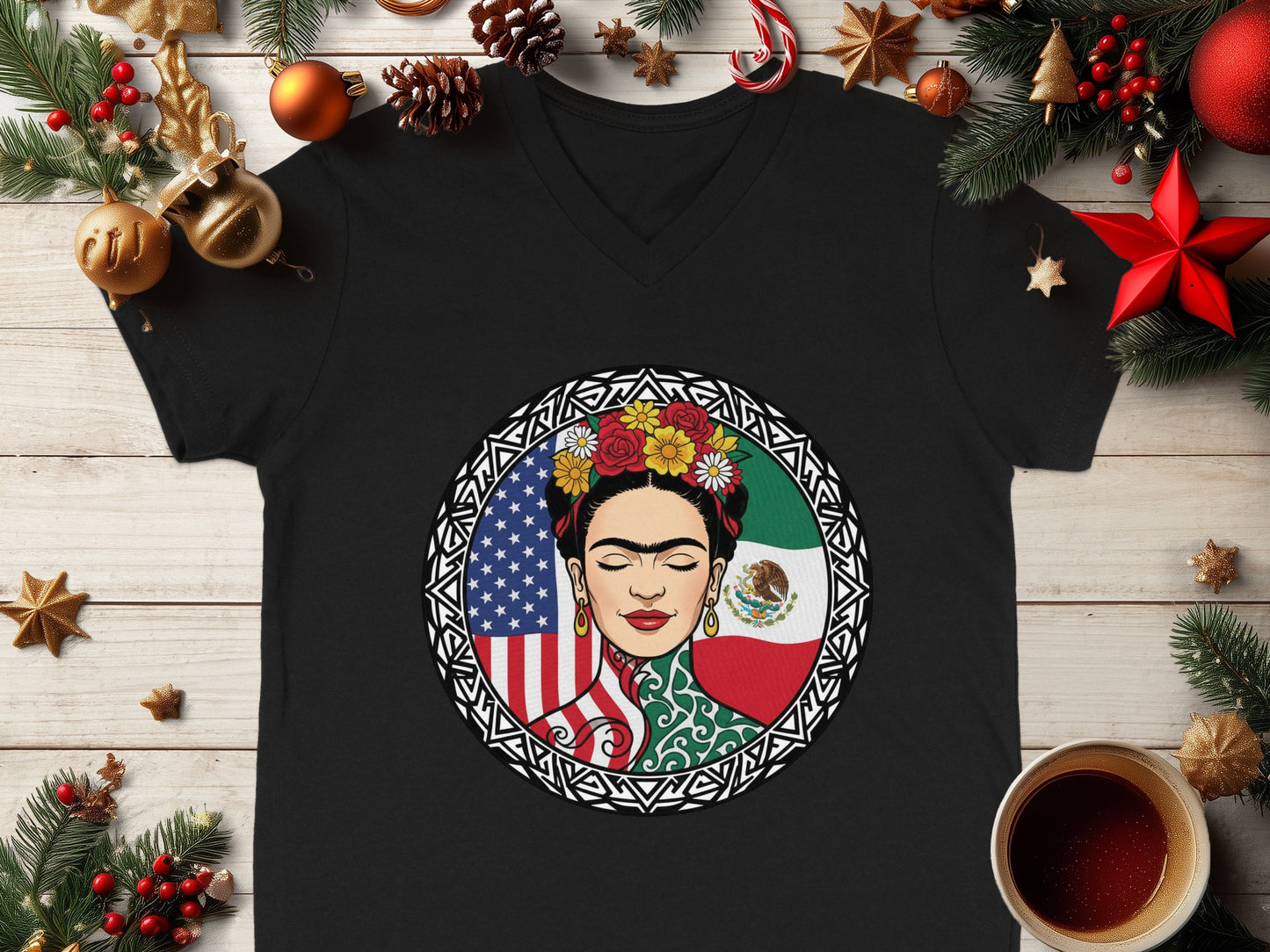 Frida Kahlo With American And Mexican Flags T-shirt